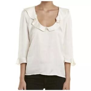 McGuire Satin Loveland Ruffle Blouse Top Scoop Neck 3/4 Sleeve Size M